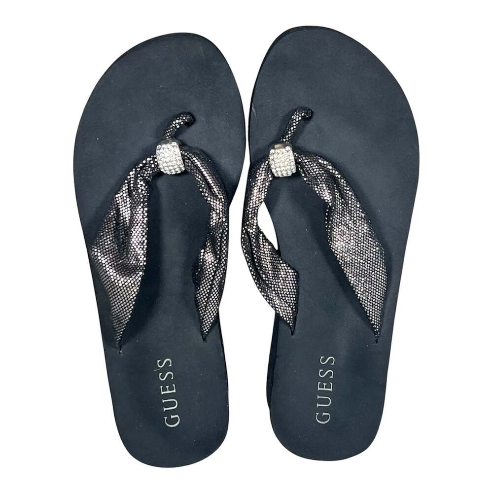 Guess Women's Sarraly Black Rhinestone Embellished Wedge Sandals